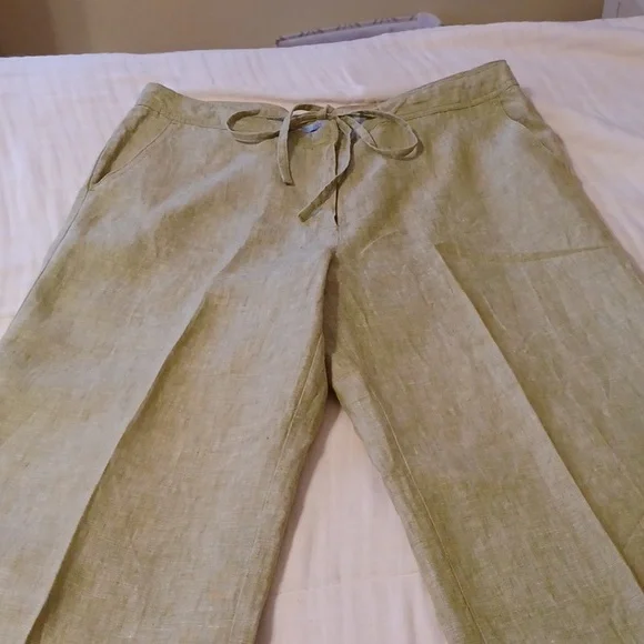 TU sz 12, 100% Linen drawstring wide leg pants in a muted basil green. - Picture 10 of 10